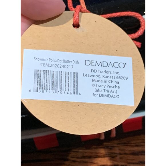 Snowman Polka Dot Butter Dish By DEMDACO NWT - Picture 3 of 7